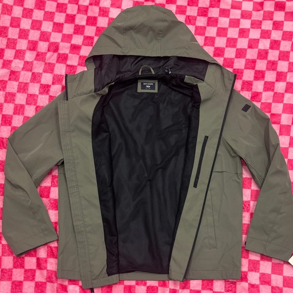 Dockers Olive Green Hooded Raincoat - Picture 6 of 8
